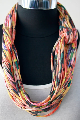 Handmade Floral Peach Infinity Scarf Necklace for Women