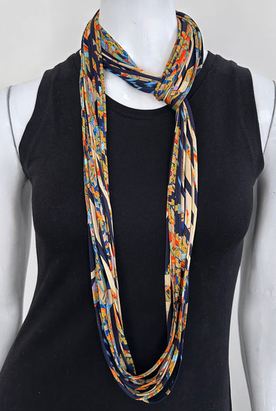Navy Blue and Yellow Infinity Scarf Necklace