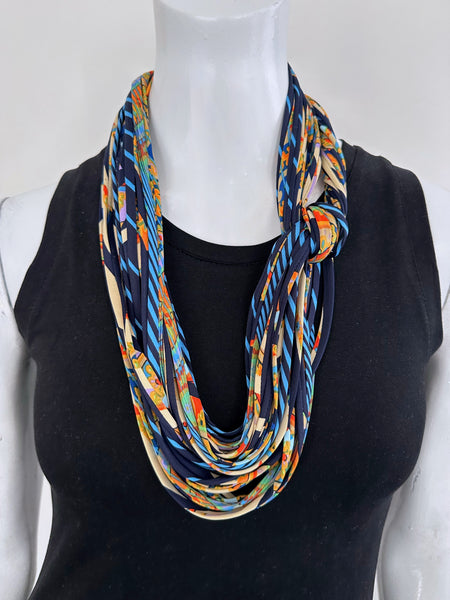 Navy Blue and Yellow Infinity Scarf Necklace