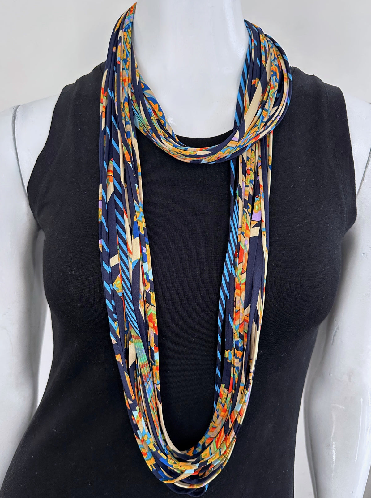 Navy Blue and Yellow Infinity Scarf Necklace