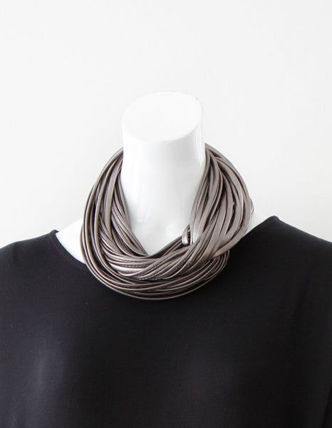 Pewter Vegan Leather Infinity Scarf for Women 'London Fog'