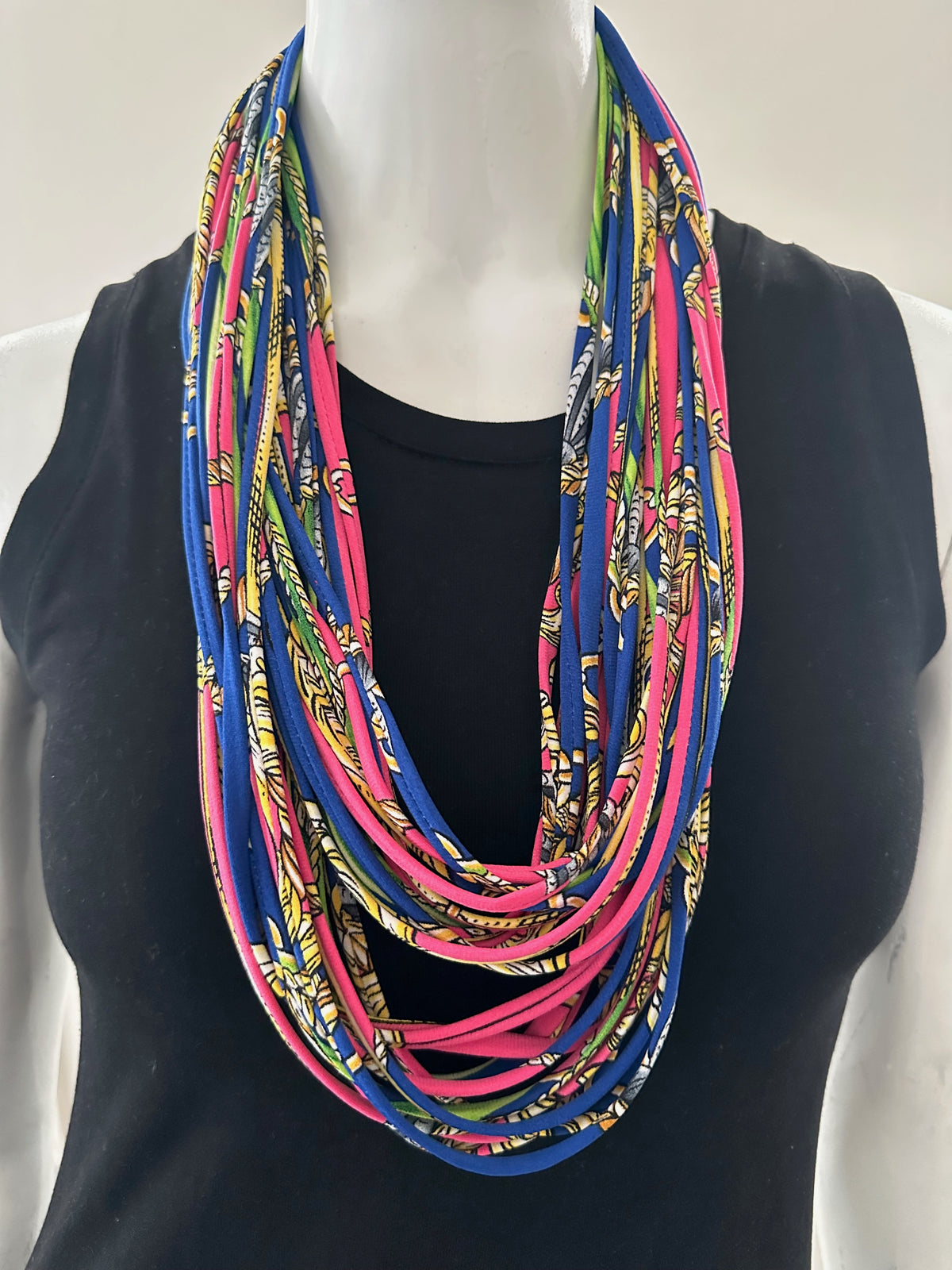 Pink and Blue Infinity Scarf or Necklace &#39;Gold Link&#39;