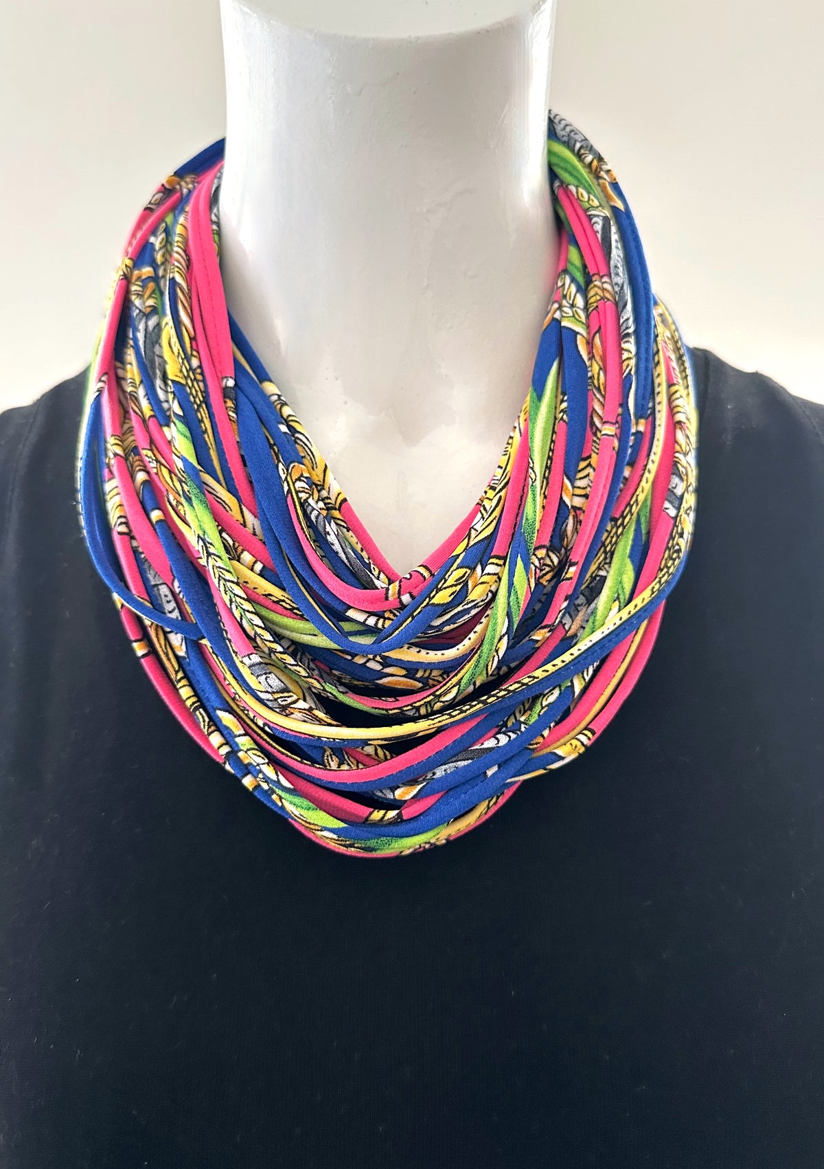 Pink and Blue Infinity Scarf or Necklace &#39;Gold Link&#39;
