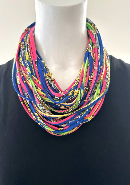 Pink and Blue Infinity Scarf or Necklace 'Gold Link'