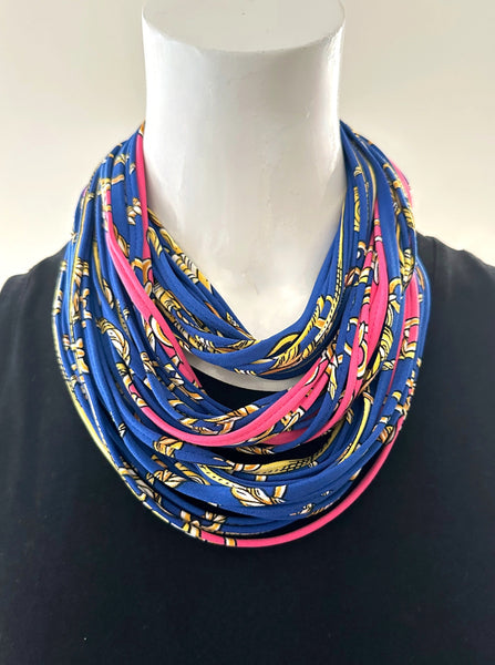 Royal Blue and Pink Infinity Scarf or Necklace 'Gold Link'