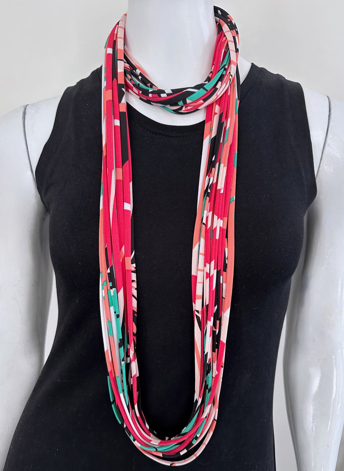 Pink Teal Infinity Scarf or Necklace &#39;Hibiscus&#39;