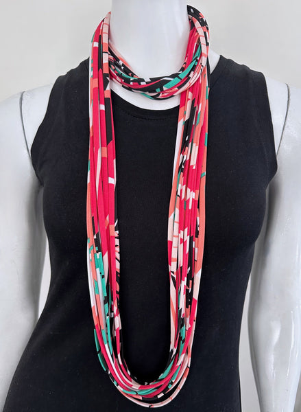 Pink Teal Infinity Scarf or Necklace 'Hibiscus'