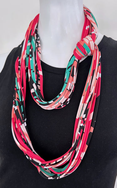 Pink Teal Infinity Scarf or Necklace 'Hibiscus'