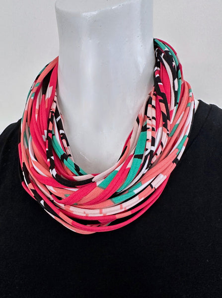 Pink Teal Infinity Scarf or Necklace 'Hibiscus'