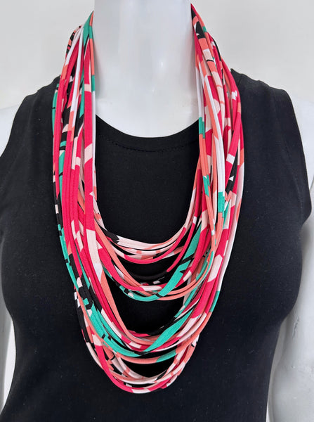 Pink Teal Infinity Scarf or Necklace 'Hibiscus'