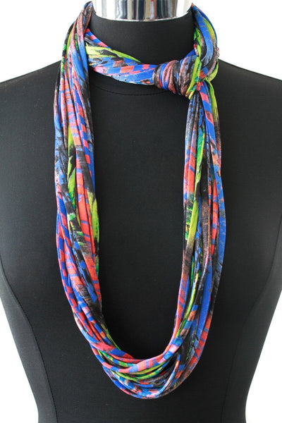 Scarf Necklace in Blue, Red and Green 'Amazonia'