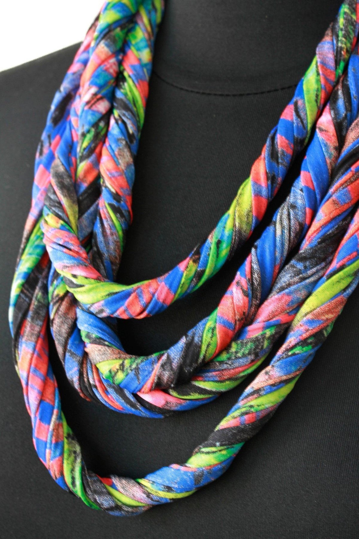 Scarf Necklace in Blue, Red and Green &#39;Amazonia&#39;