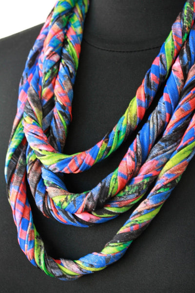 Scarf Necklace in Blue, Red and Green 'Amazonia'