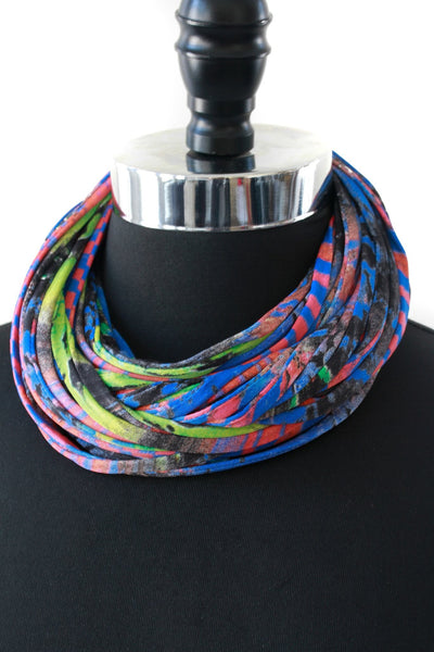 Scarf Necklace in Blue, Red and Green 'Amazonia'