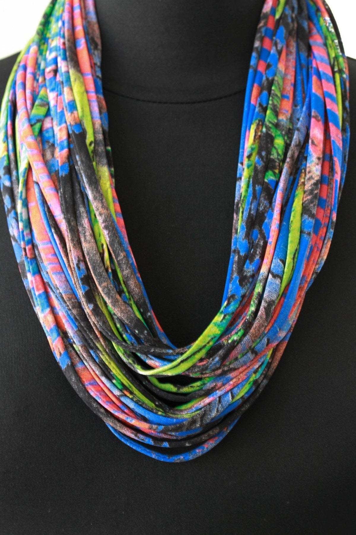 Scarf Necklace in Blue, Red and Green &#39;Amazonia&#39;