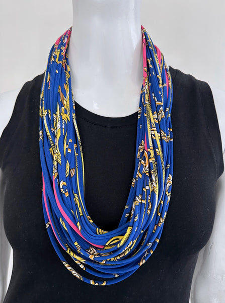 Royal Blue and Pink Infinity Scarf or Necklace 'Gold Link'