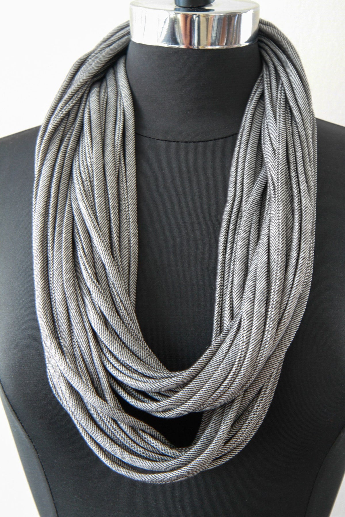 Gray Fabric Infinity Scarf or Necklace for Men or Women